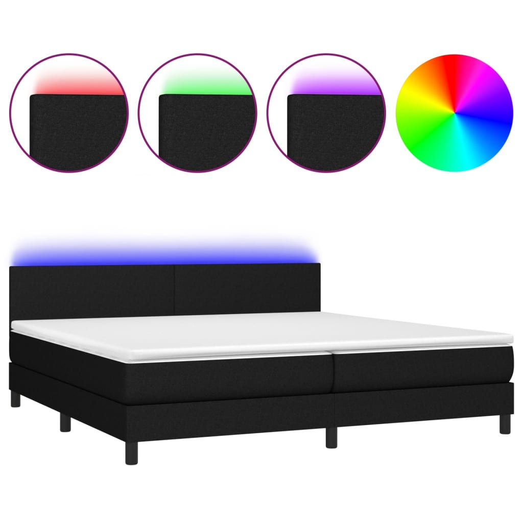 Κρεβάτι Boxspring με Στρώμα & LED Μαύρο 200x200 εκ. Υφασμάτινο
