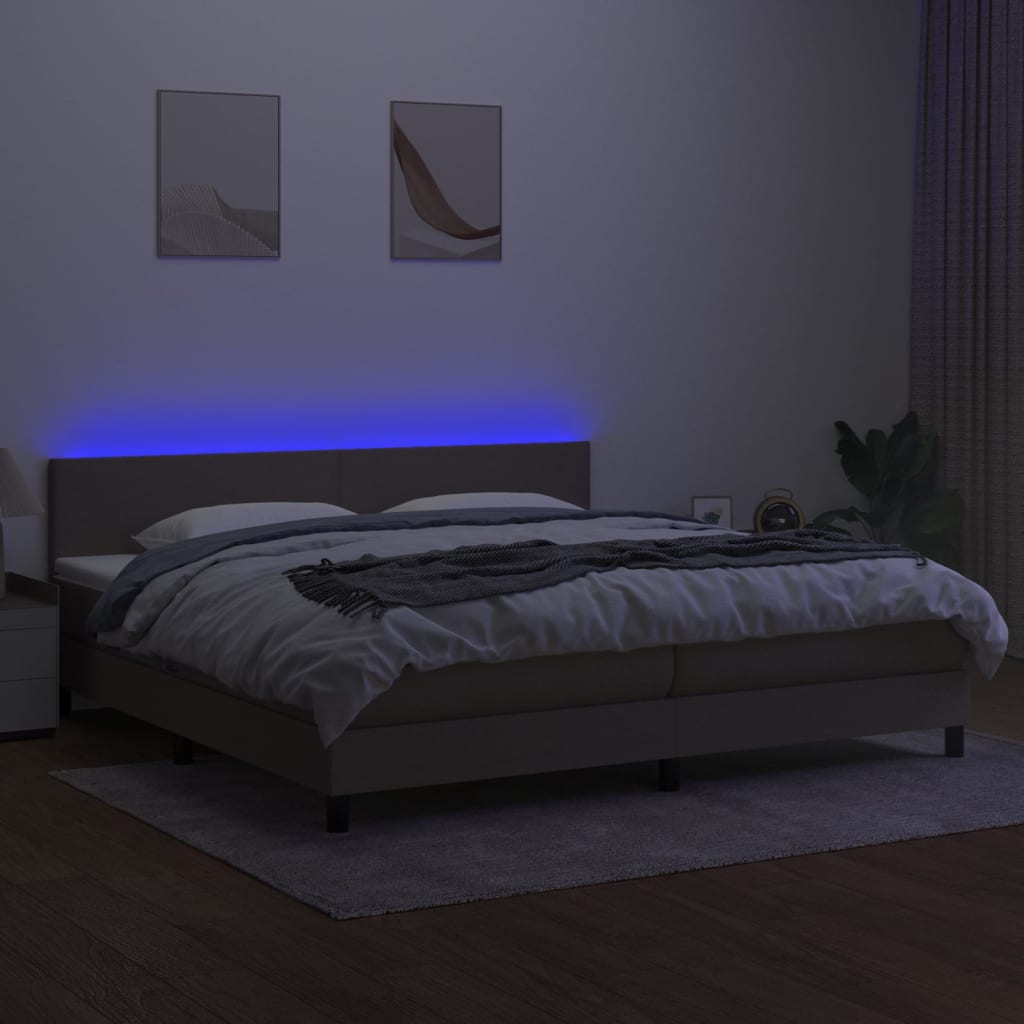 Κρεβάτι Boxspring με Στρώμα & LED Taupe 200x200 εκ. Υφασμάτινο