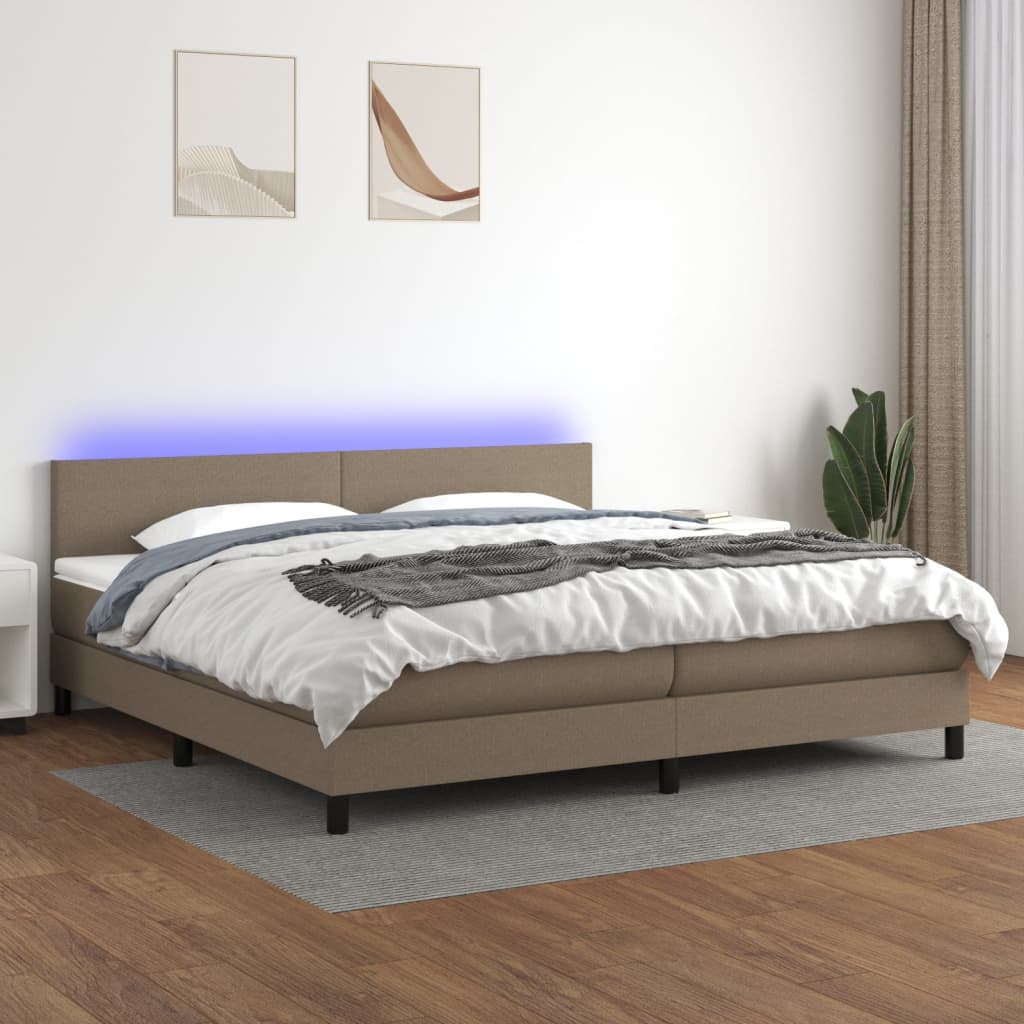Κρεβάτι Boxspring με Στρώμα & LED Taupe 200x200 εκ. Υφασμάτινο