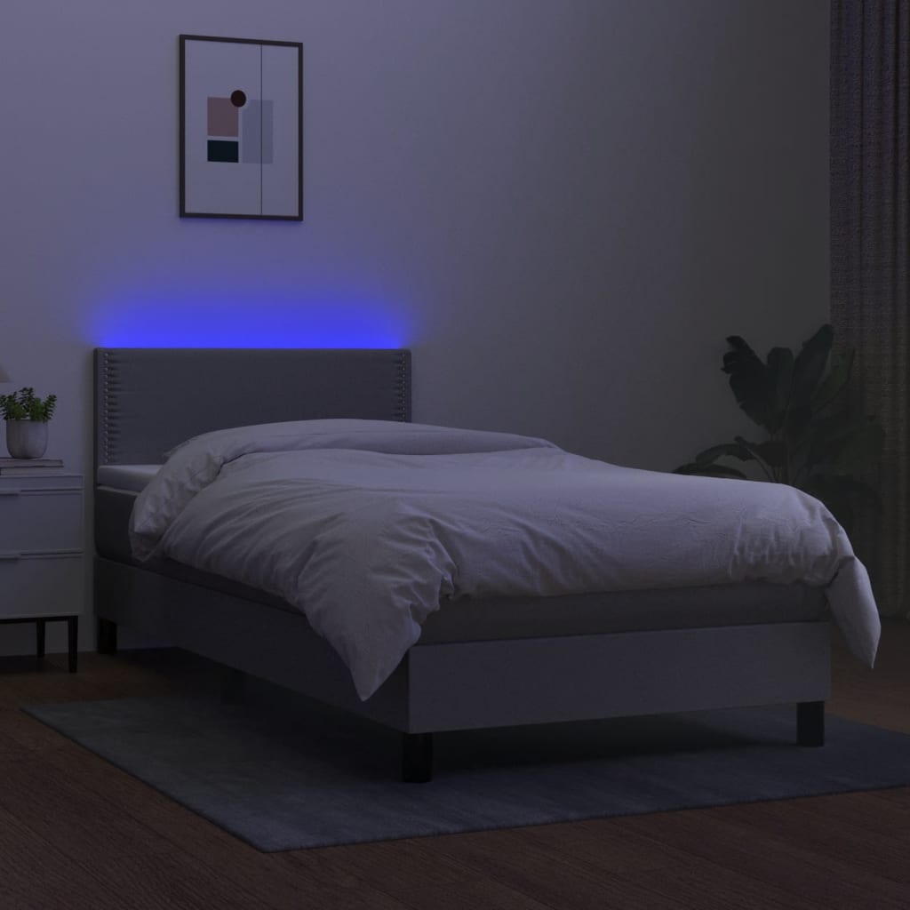 Κρεβάτι Boxspring με Στρώμα & LED Αν.Γκρι 80x200 εκ. Υφασμάτινο