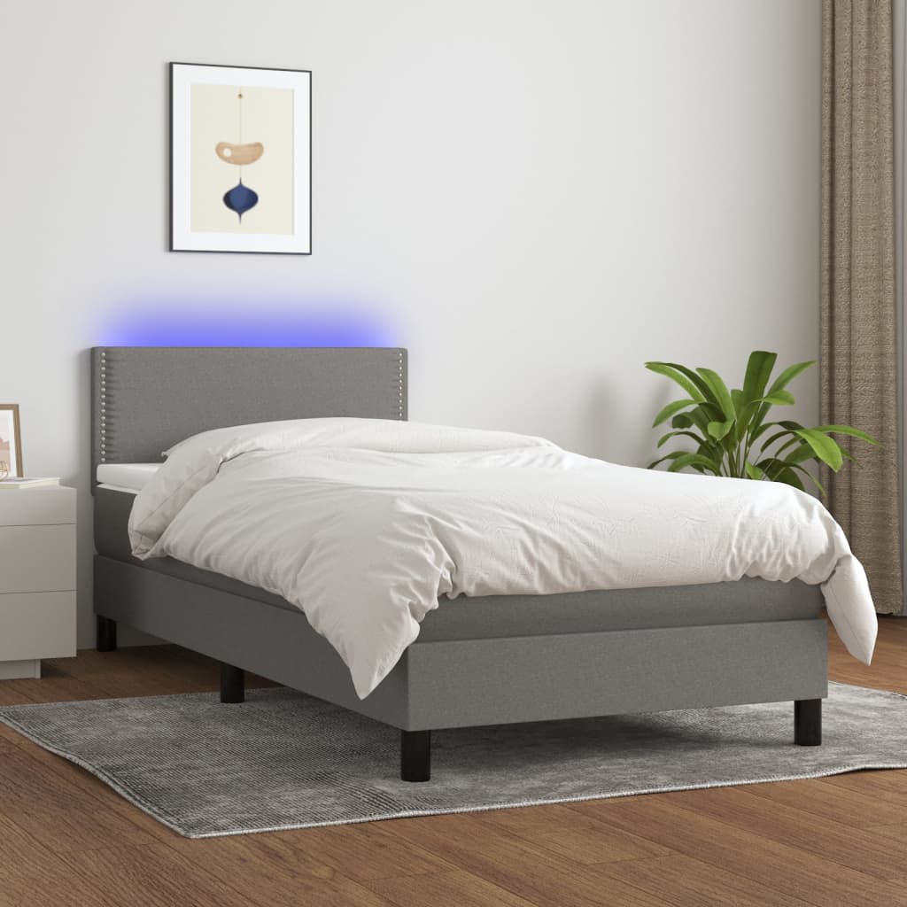 Κρεβάτι Boxspring με Στρώμα & LED Σκ.Γκρι 80x200 εκ. Υφασμάτινο