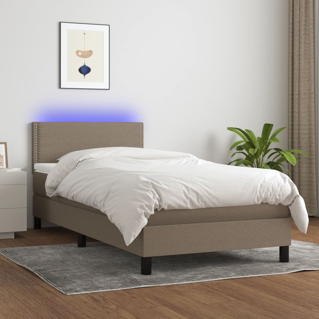 Κρεβάτι Boxspring με Στρώμα & LED Taupe 80x200 εκ. Υφασμάτινο - Pakobazaar