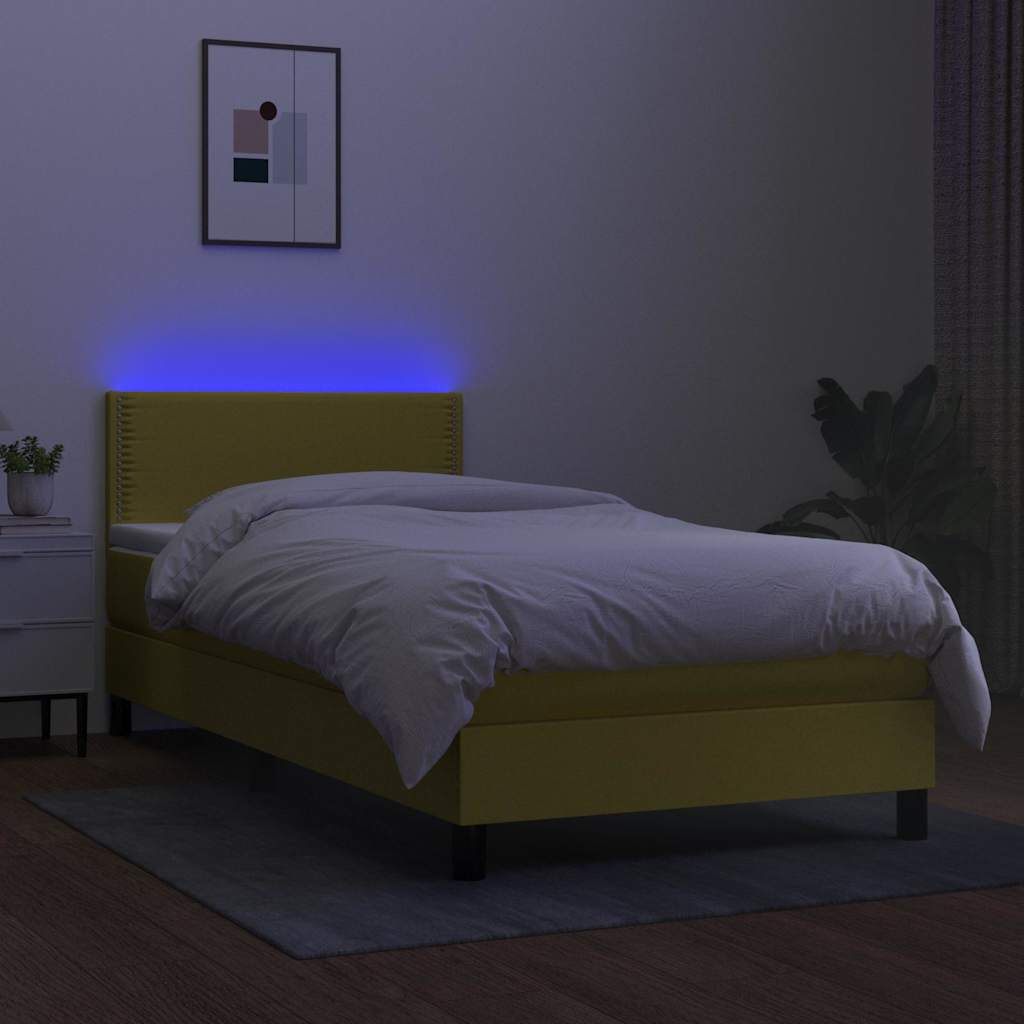 Κρεβάτι Boxspring με Στρώμα & LED Πράσινο 80x200 εκ. Υφασμάτινο