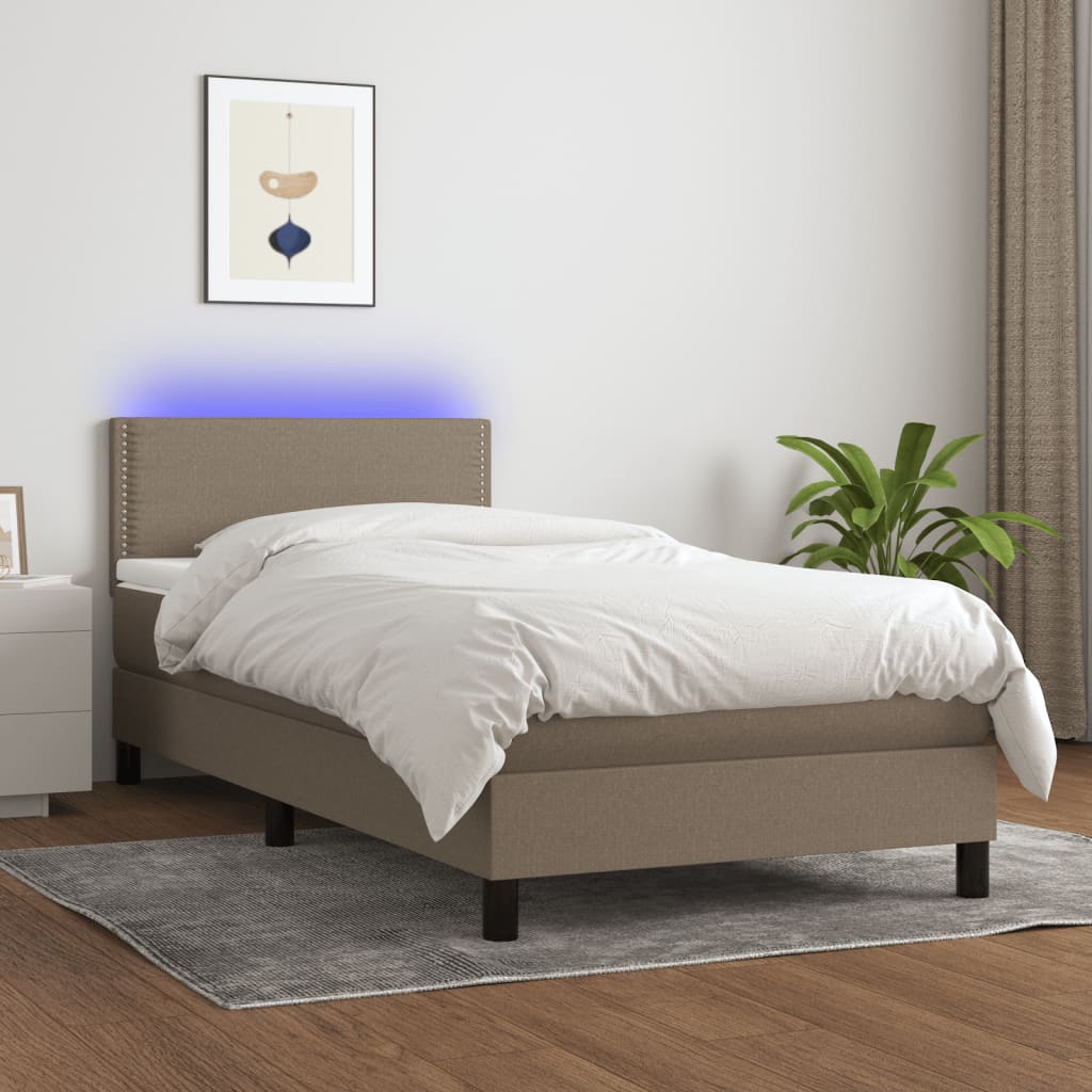 Κρεβάτι Boxspring με Στρώμα & LED Taupe 90x190 εκ. Υφασμάτινο