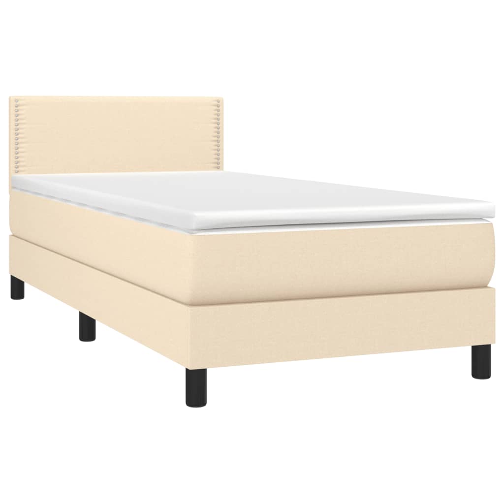 Κρεβάτι Boxspring με Στρώμα & LED Κρεμ 90x190 εκ. Υφασμάτινο