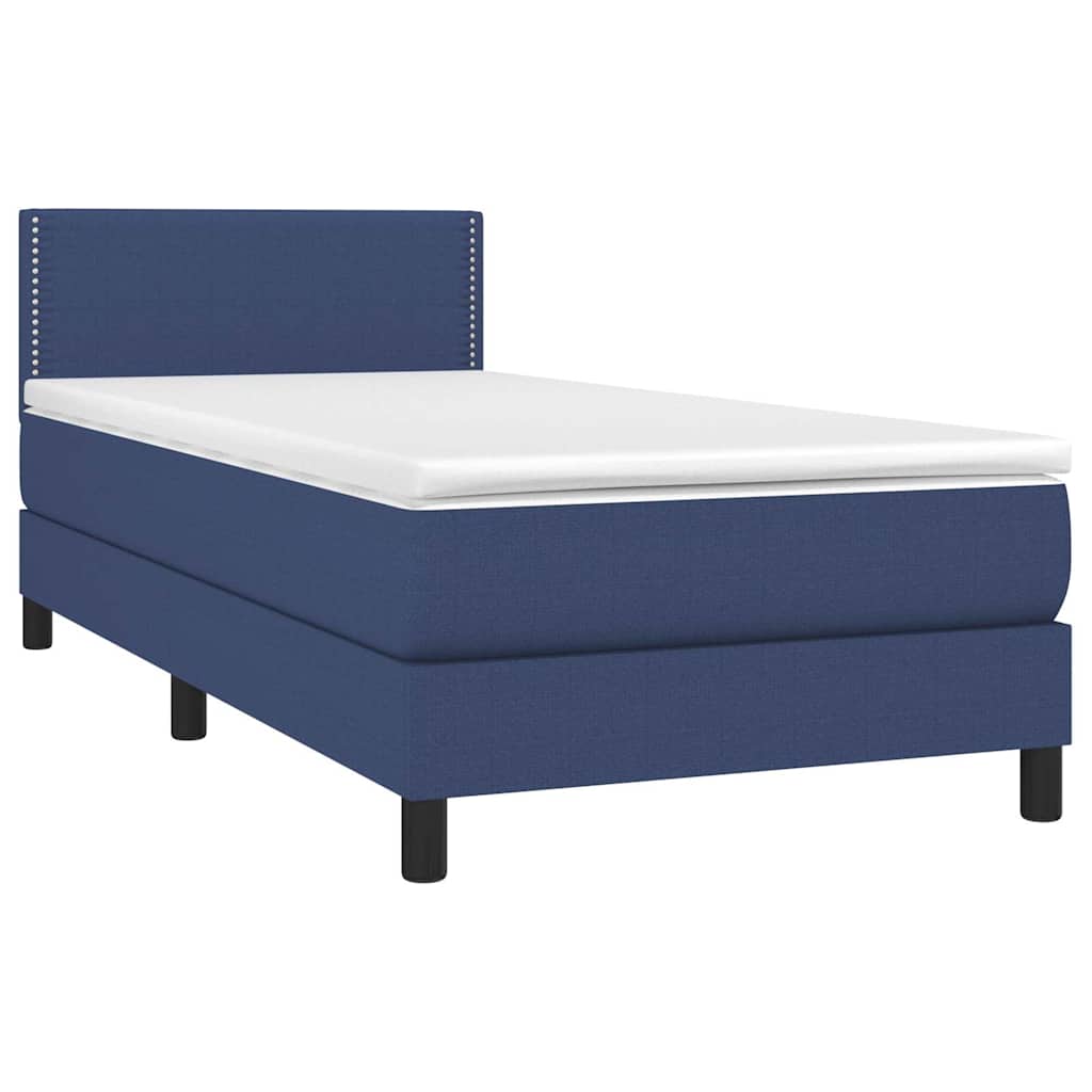 Κρεβάτι Boxspring με Στρώμα & LED Μπλε 90x190 εκ. Υφασμάτινο
