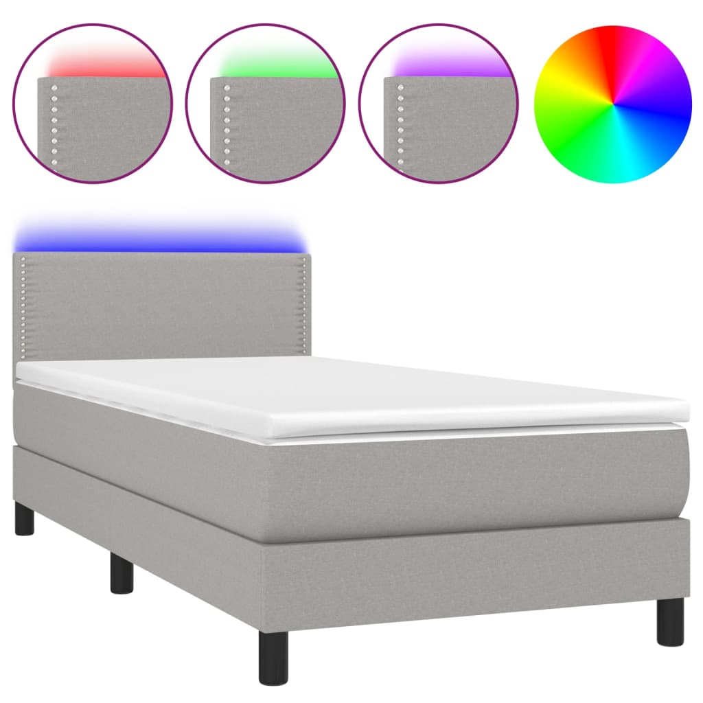 Κρεβάτι Boxspring με Στρώμα & LED Αν.Γκρι 90x200 εκ. Υφασμάτινο