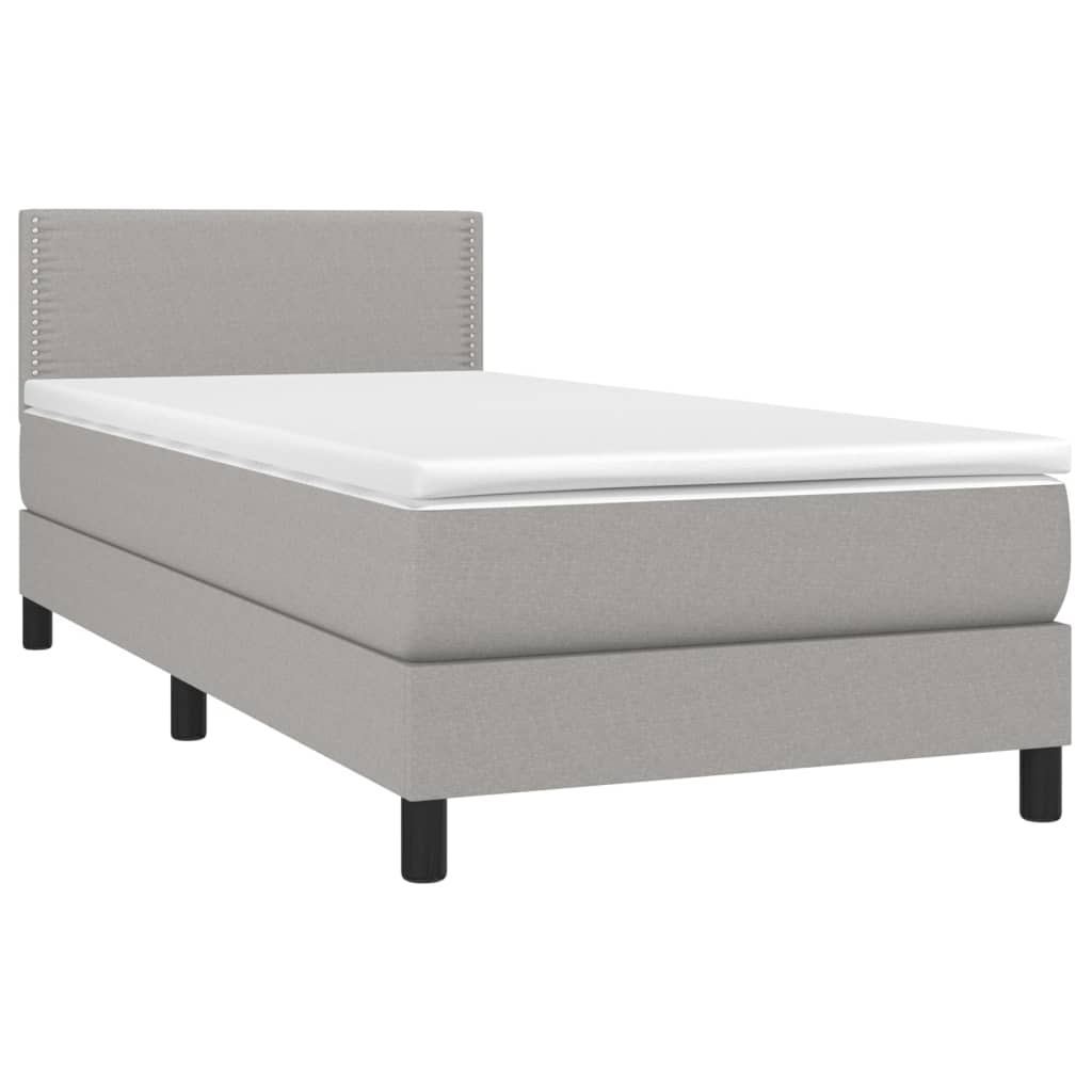 Κρεβάτι Boxspring με Στρώμα & LED Αν.Γκρι 90x200 εκ. Υφασμάτινο