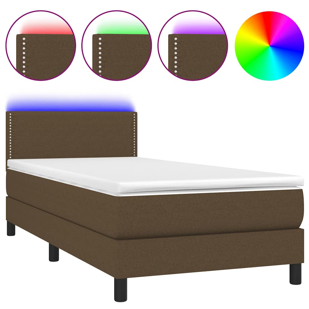 Κρεβάτι Boxspring με Στρώμα & LED Σκ.Καφέ 90x200 εκ. Υφασμάτινο