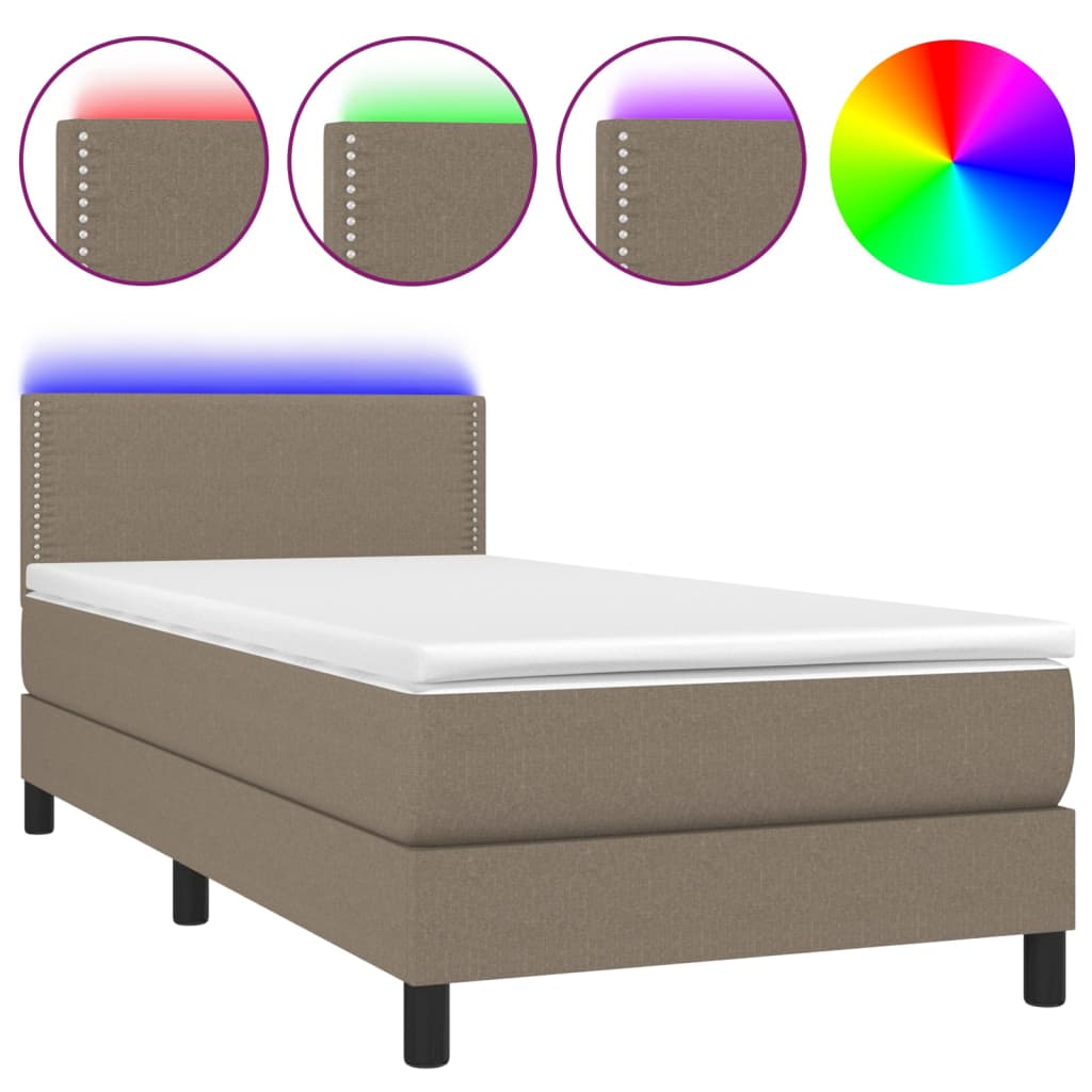 Κρεβάτι Boxspring με Στρώμα & LED Taupe 90x200 εκ. Υφασμάτινο