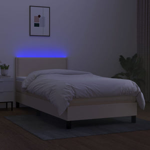Κρεβάτι Boxspring με Στρώμα & LED Κρεμ 90x200 εκ. Υφασμάτινο