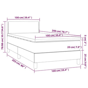 Κρεβάτι Boxspring με Στρώμα & LED Σκ.Γκρι 100x200 εκ Υφασμάτινο