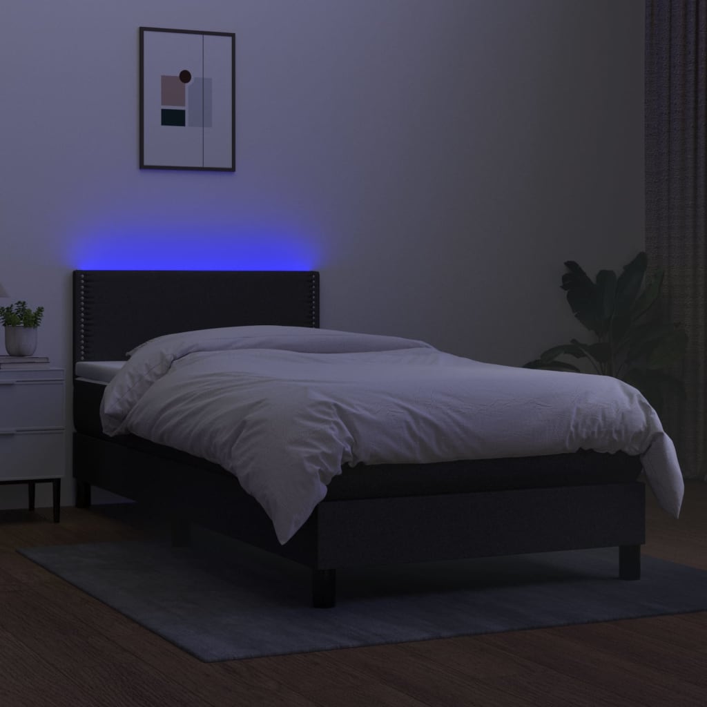 Κρεβάτι Boxspring με Στρώμα & LED Μαύρο 100x200 εκ. Υφασμάτινο