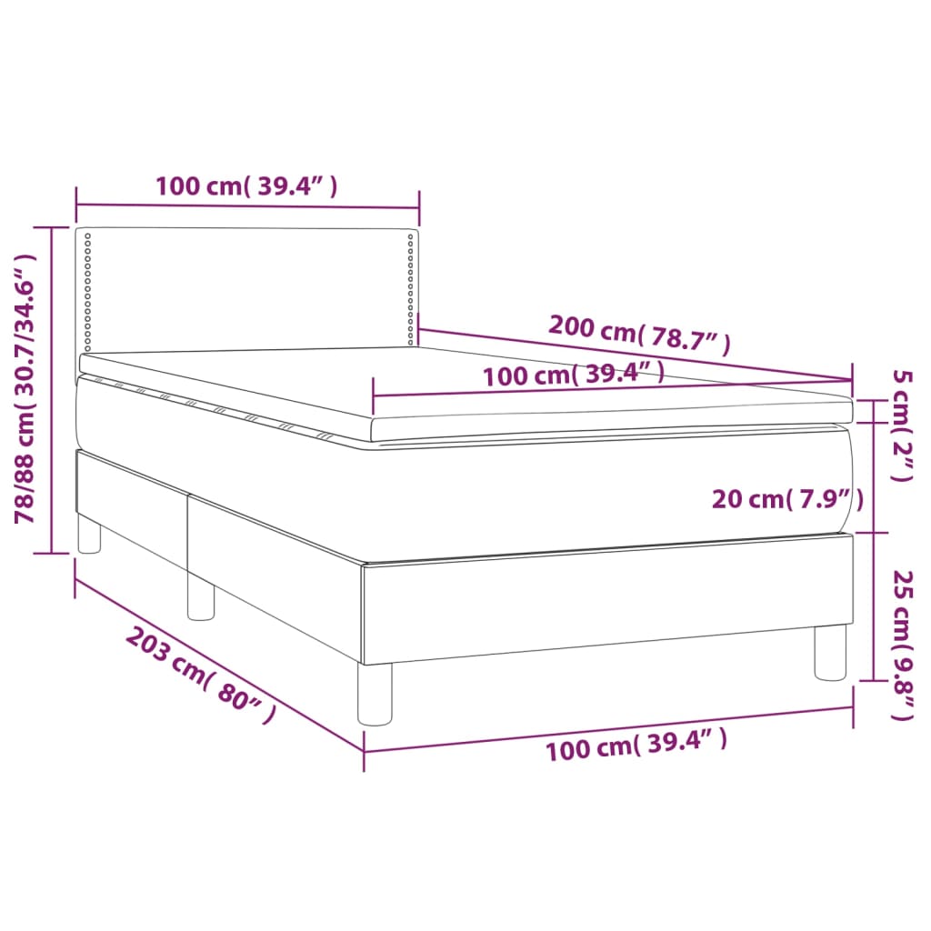 Κρεβάτι Boxspring με Στρώμα & LED Μαύρο 100x200 εκ. Υφασμάτινο