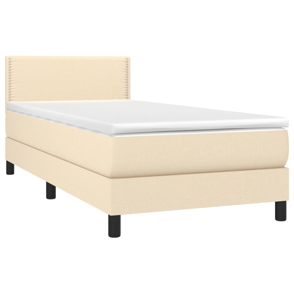 Κρεβάτι Boxspring με Στρώμα & LED Κρεμ 100x200 εκ. Υφασμάτινο
