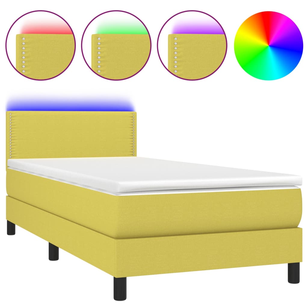Κρεβάτι Boxspring με Στρώμα & LED Πράσινο 100x200 εκ Υφασμάτινο