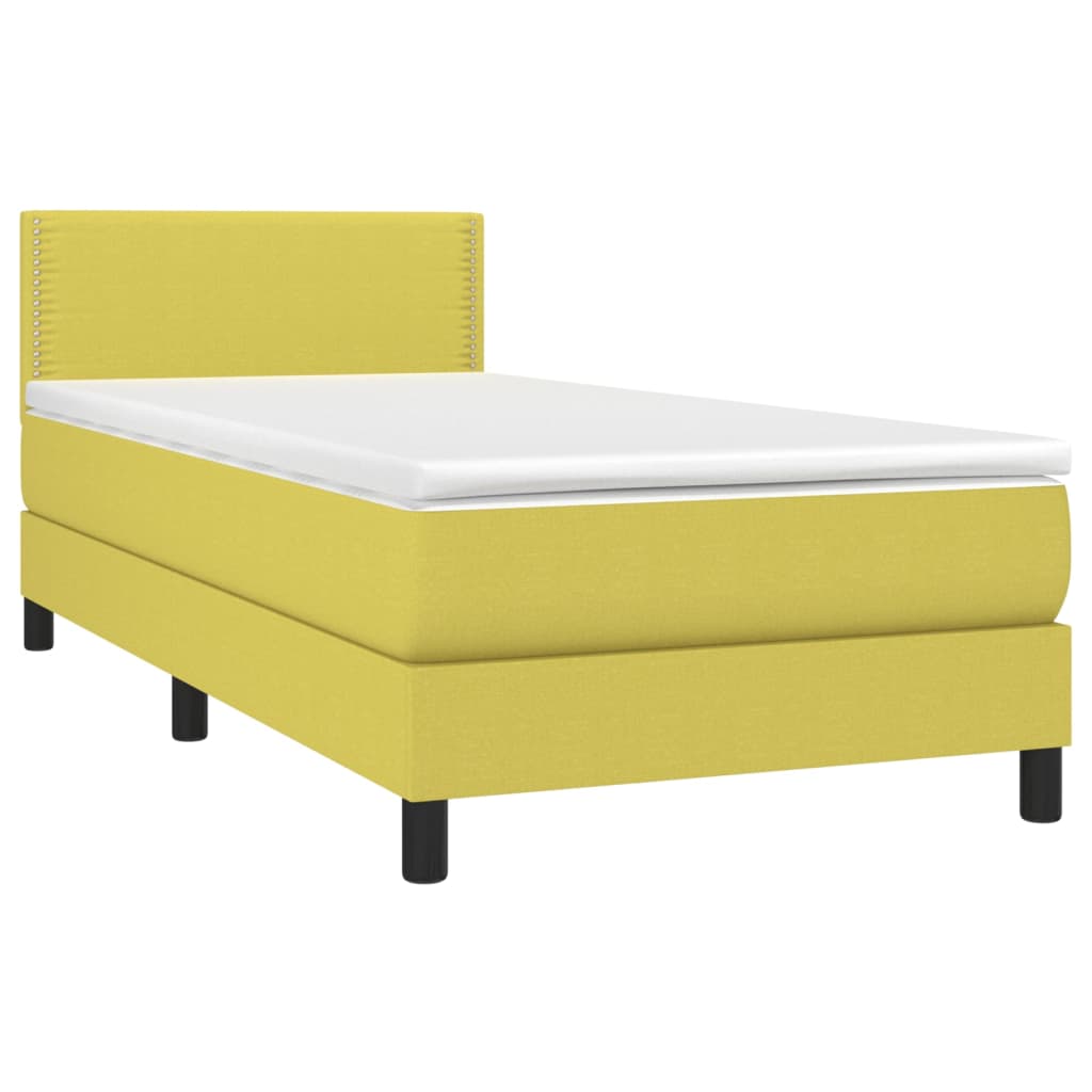 Κρεβάτι Boxspring με Στρώμα & LED Πράσινο 100x200 εκ Υφασμάτινο