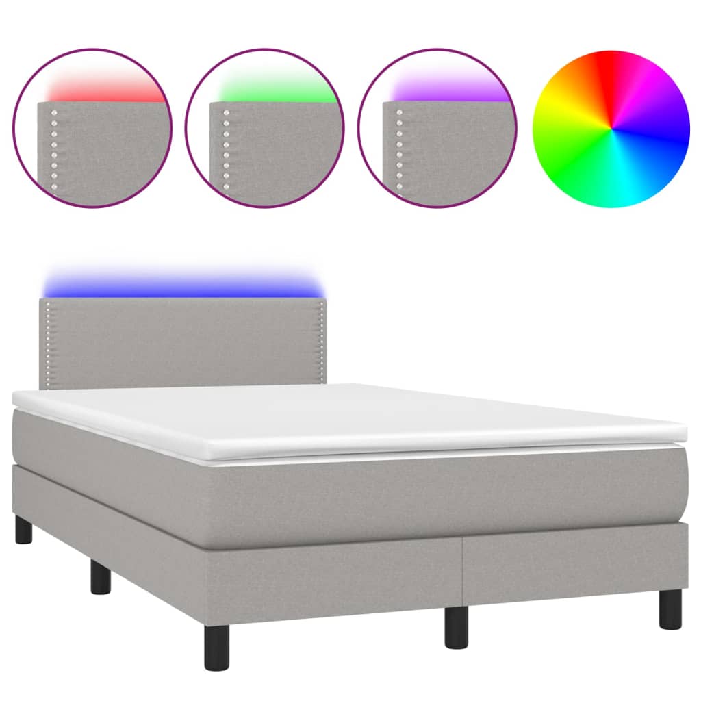 Κρεβάτι Boxspring με Στρώμα & LED Αν.Γκρι 120x200 εκ Υφασμάτινο