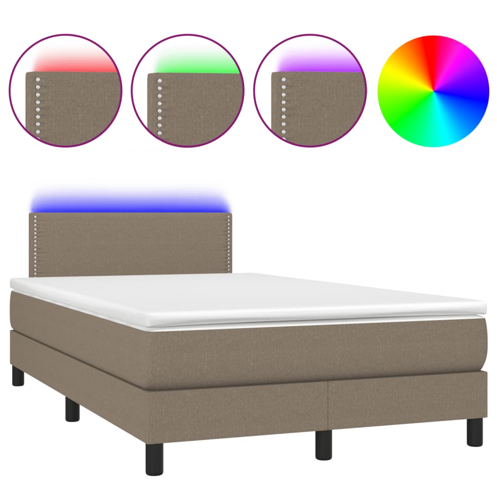 Κρεβάτι Boxspring με Στρώμα & LED Taupe 120x200 εκ. Υφασμάτινο