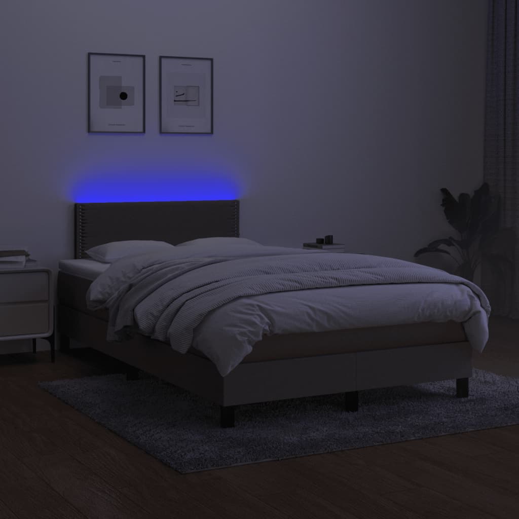 Κρεβάτι Boxspring με Στρώμα & LED Taupe 120x200 εκ. Υφασμάτινο