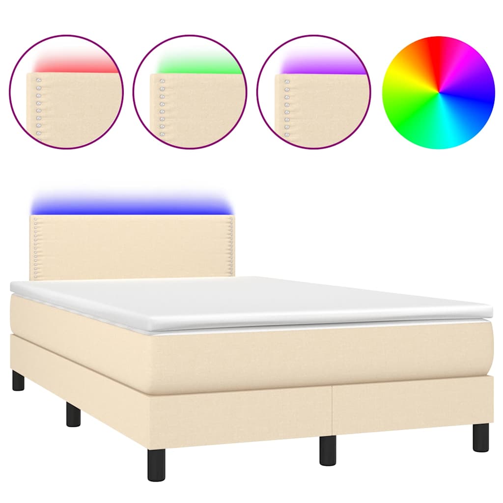Κρεβάτι Boxspring με Στρώμα & LED Κρεμ 120x200 εκ. Υφασμάτινο