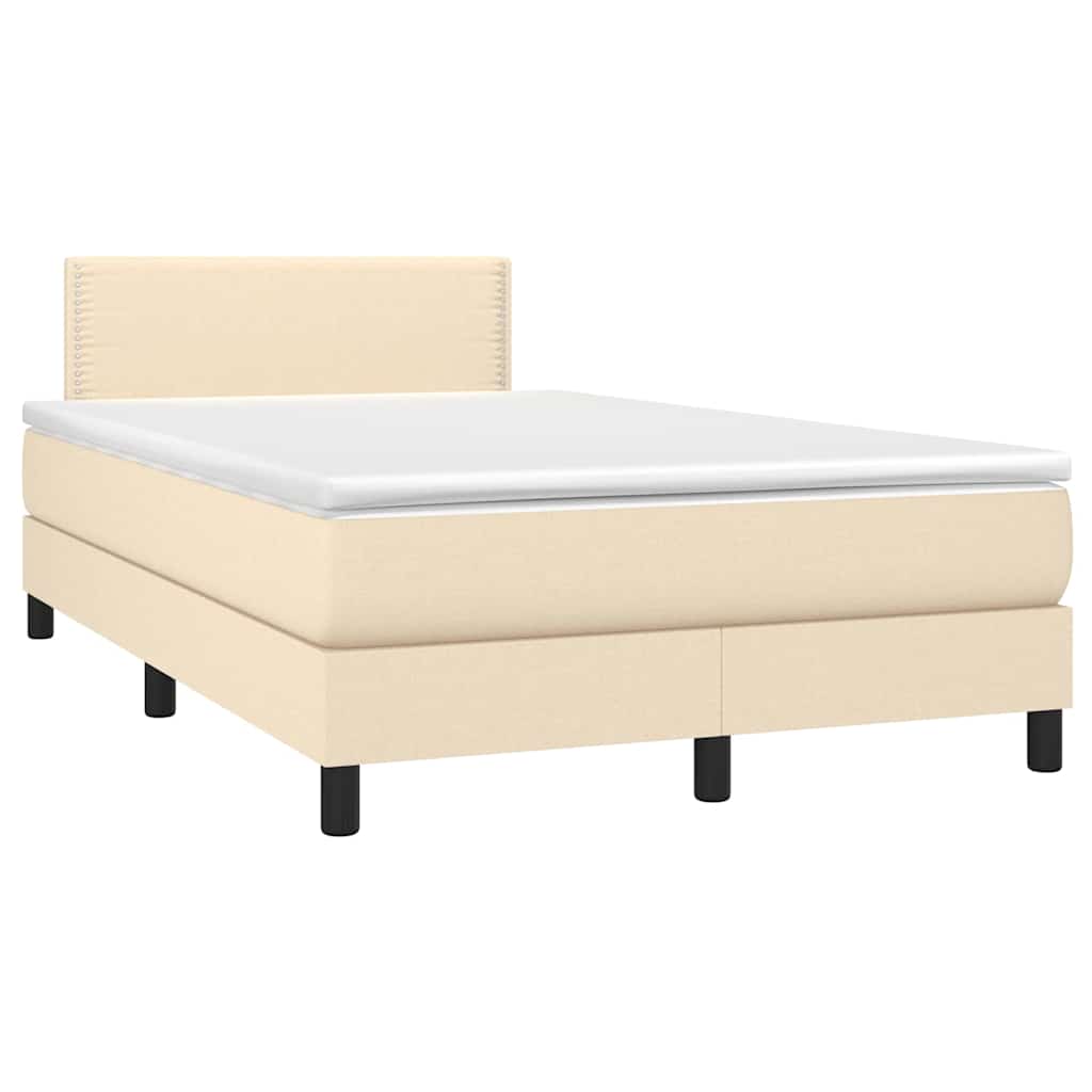 Κρεβάτι Boxspring με Στρώμα & LED Κρεμ 120x200 εκ. Υφασμάτινο