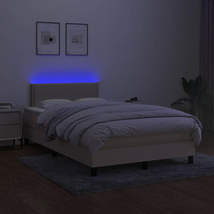 Κρεβάτι Boxspring με Στρώμα & LED Κρεμ 120x200 εκ. Υφασμάτινο