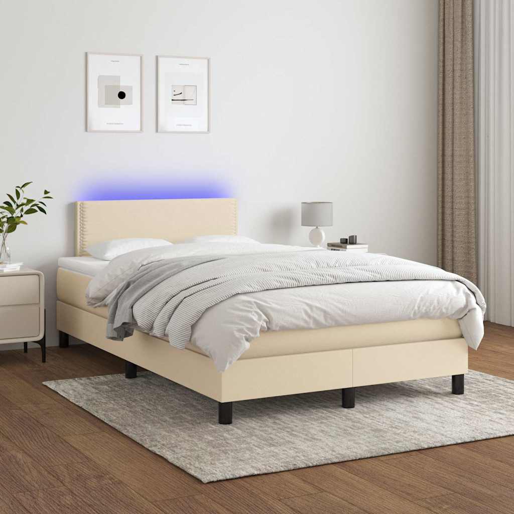 Κρεβάτι Boxspring με Στρώμα & LED Κρεμ 120x200 εκ. Υφασμάτινο