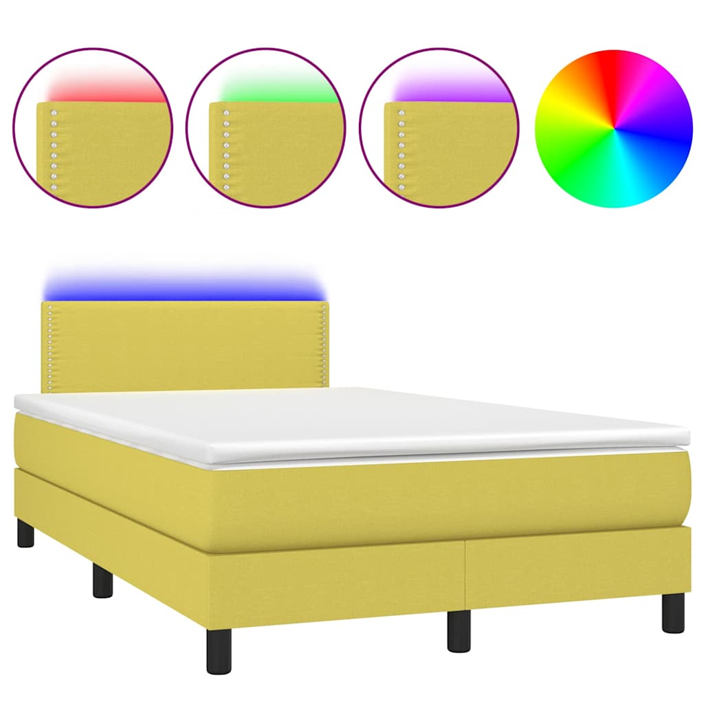 Κρεβάτι Boxspring με Στρώμα & LED Πράσινο 120x200 εκ Υφασμάτινο