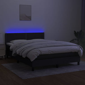 Κρεβάτι Boxspring με Στρώμα & LED Μαύρο 140x190 εκ. Υφασμάτινο