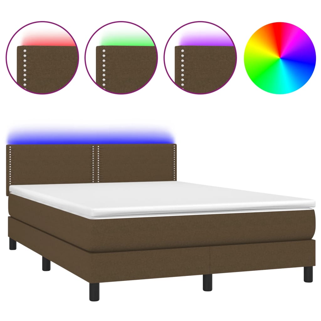 Κρεβάτι Boxspring με Στρώμα & LED Σκ.Καφέ 140x190 εκ Υφασμάτινο