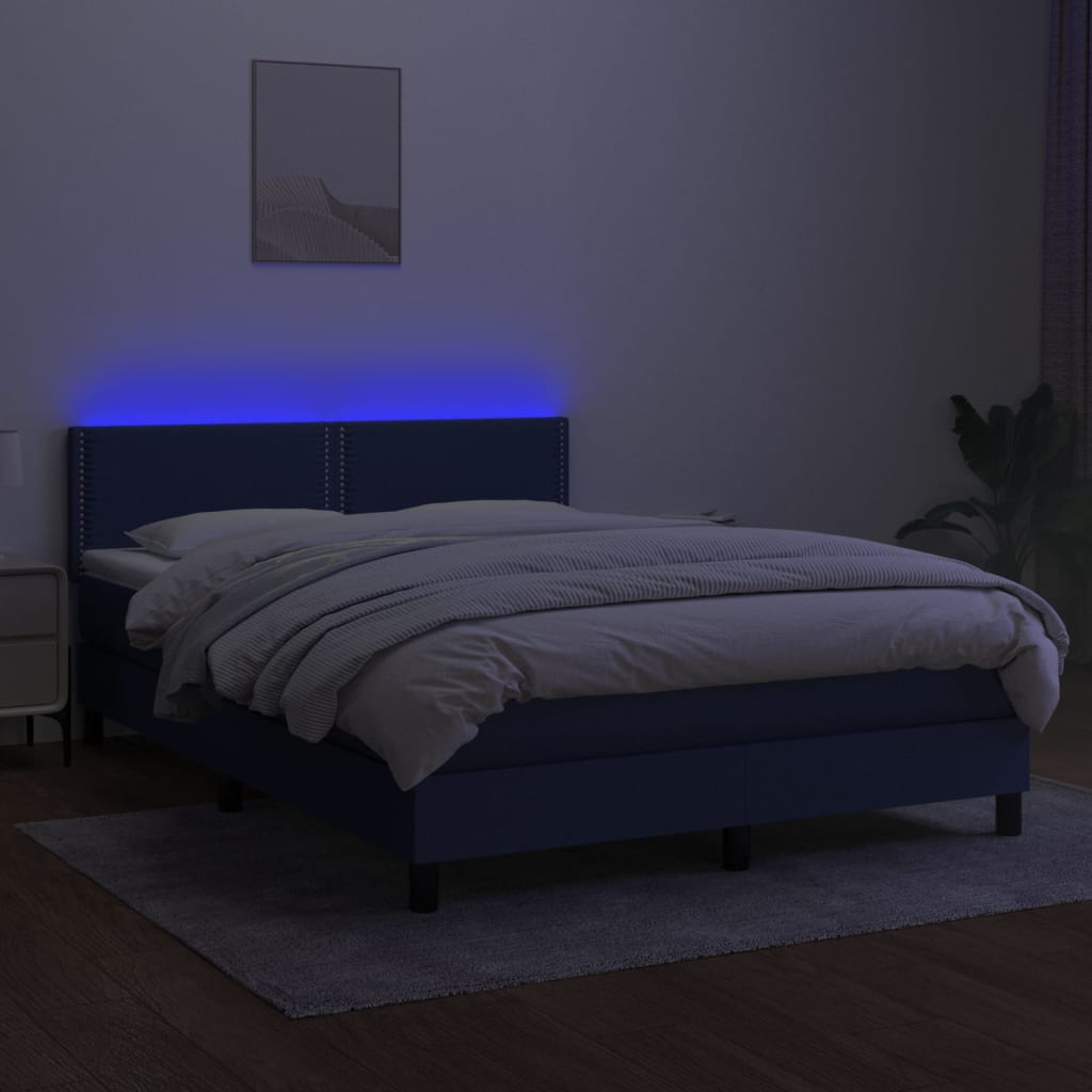 Κρεβάτι Boxspring με Στρώμα & LED Μπλε 140x190 εκ. Υφασμάτινο