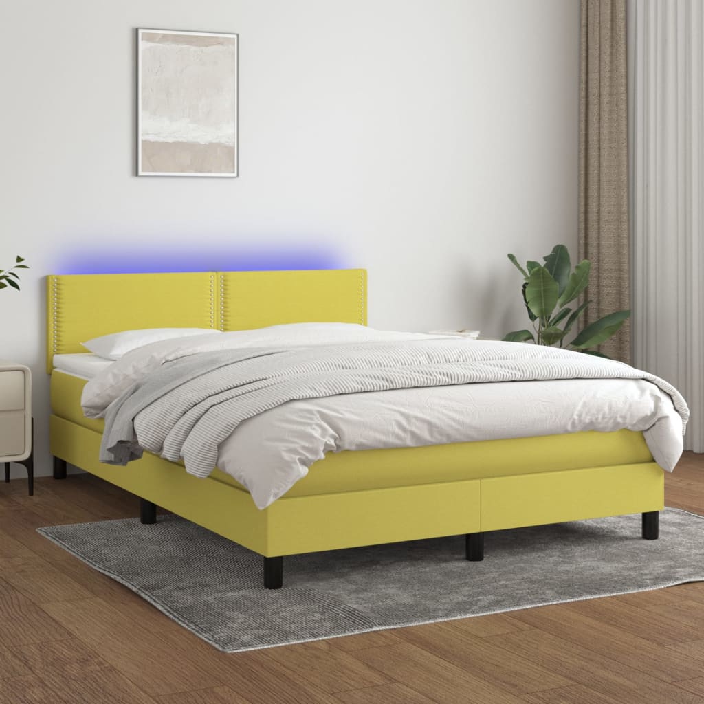 Κρεβάτι Boxspring με Στρώμα & LED Πράσινο 140x190 εκ Υφασμάτινο