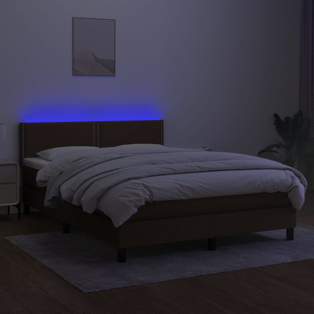 Κρεβάτι Boxspring με Στρώμα & LED Σκ.Καφέ 140x200 εκ Υφασμάτινο
