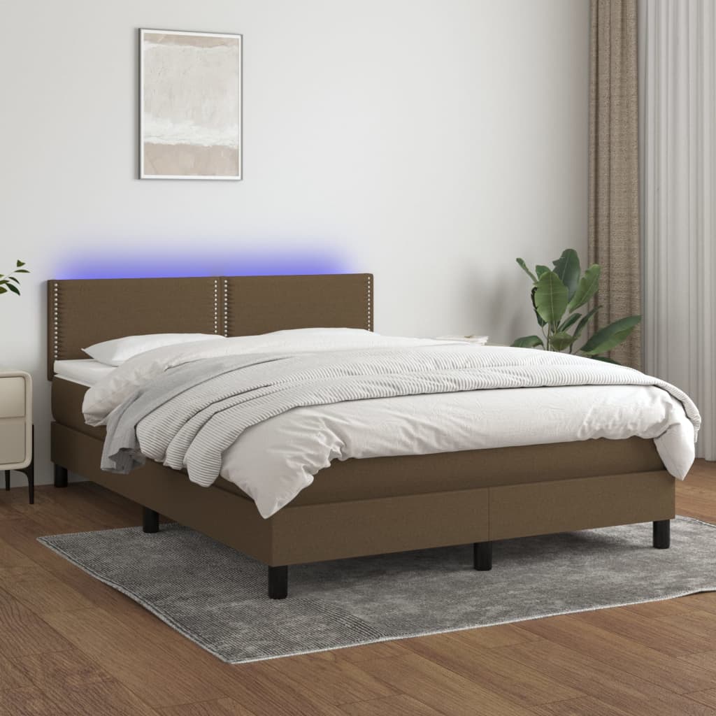 Κρεβάτι Boxspring με Στρώμα & LED Σκ.Καφέ 140x200 εκ Υφασμάτινο