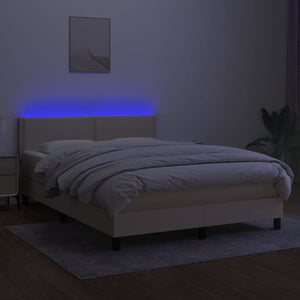 Κρεβάτι Boxspring με Στρώμα & LED Κρεμ 140x200 εκ. Υφασμάτινο