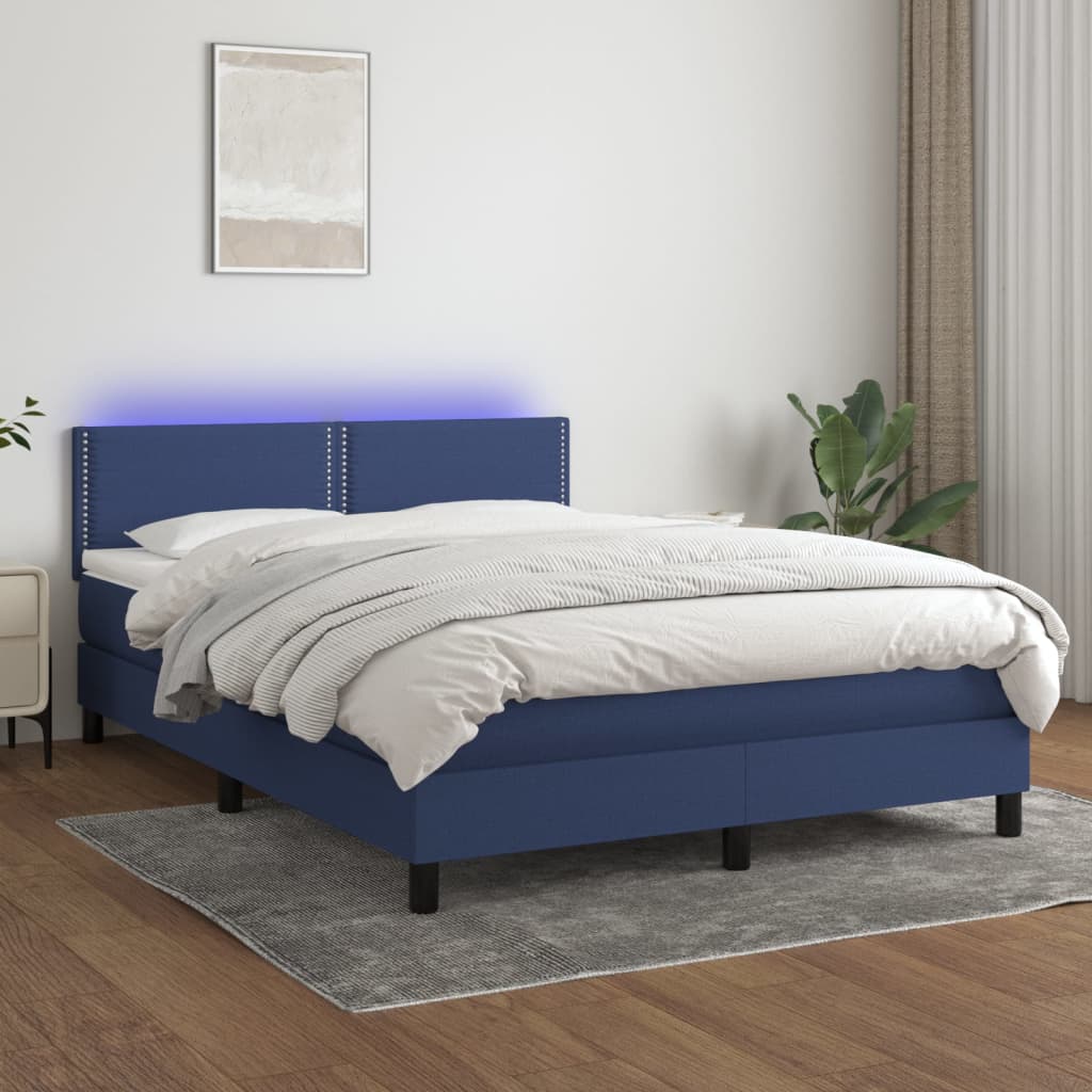 Κρεβάτι Boxspring με Στρώμα & LED Μπλε 140x200 εκ. Υφασμάτινο