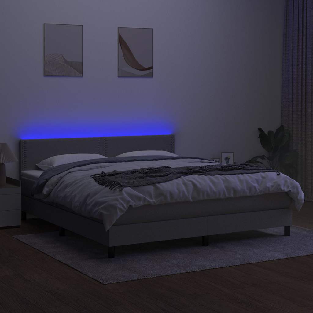 Κρεβάτι Boxspring με Στρώμα & LED Αν.Γκρι 160x200 εκ Υφασμάτινο - Pakobazaar