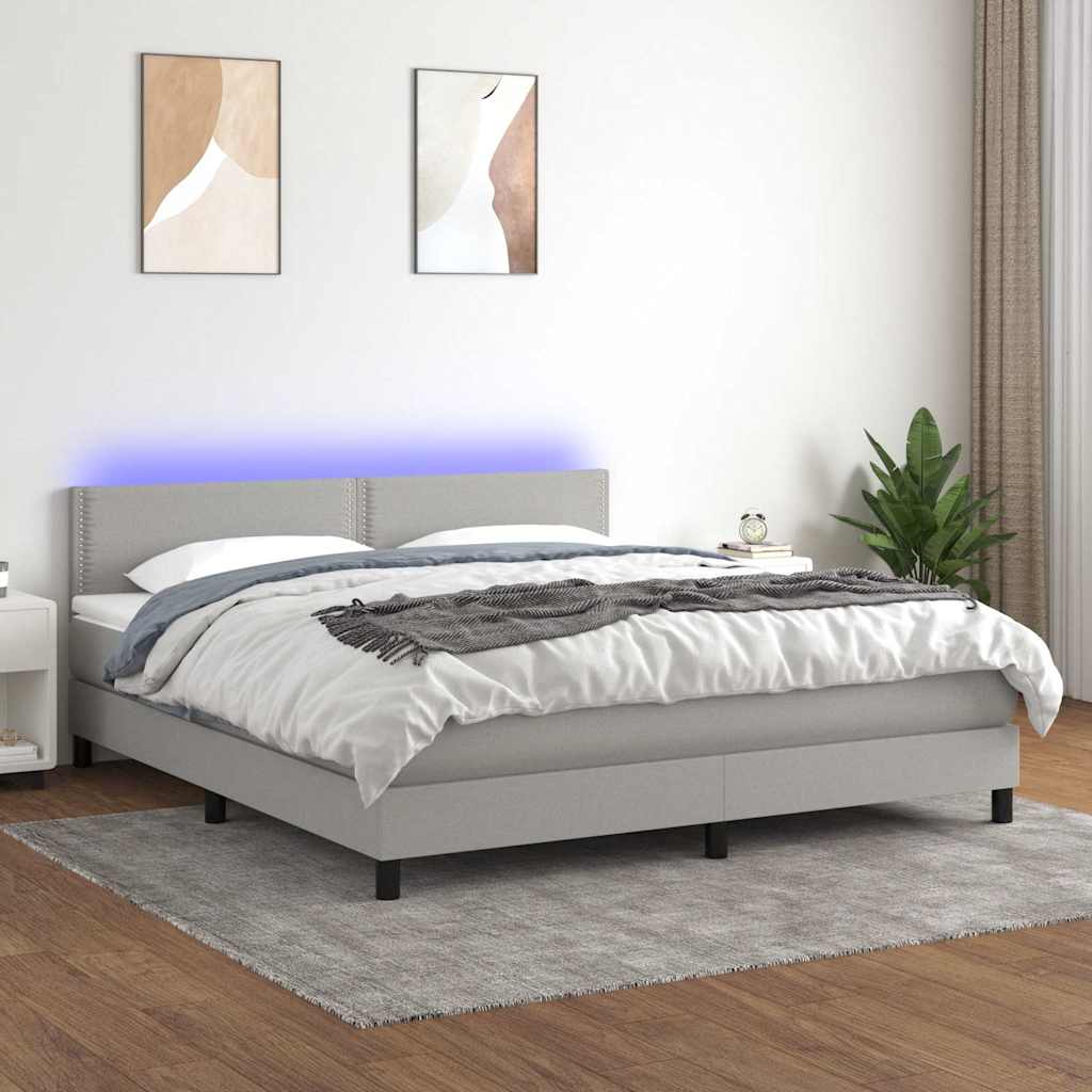 Κρεβάτι Boxspring με Στρώμα & LED Αν.Γκρι 160x200 εκ Υφασμάτινο - Pakobazaar