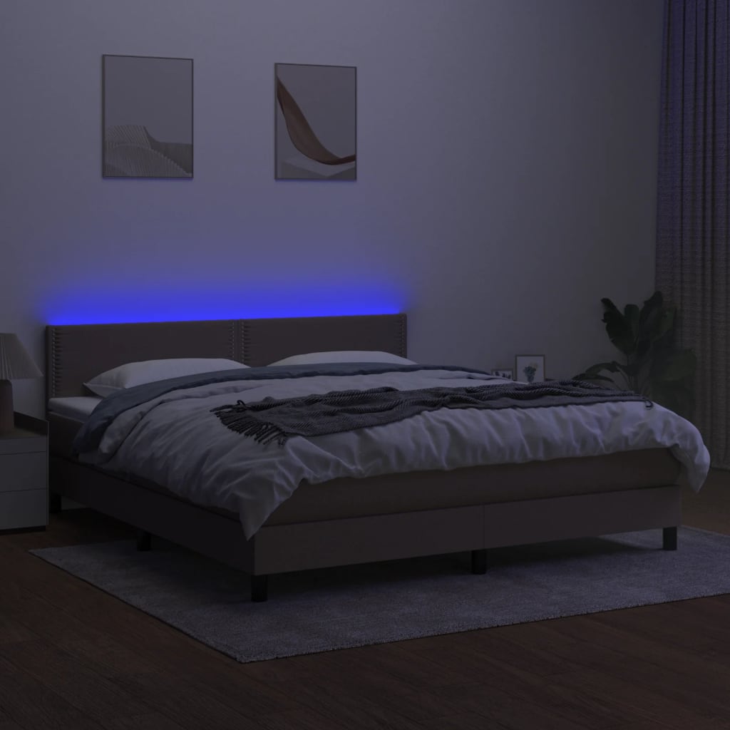 Κρεβάτι Boxspring με Στρώμα & LED Taupe 160x200 εκ. Υφασμάτινο