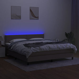 Κρεβάτι Boxspring με Στρώμα & LED Taupe 160x200 εκ. Υφασμάτινο