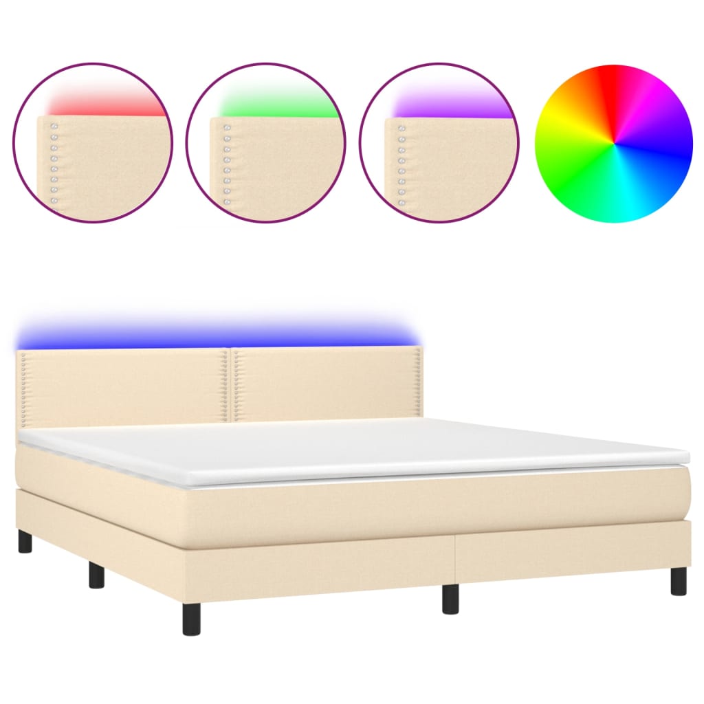Κρεβάτι Boxspring με Στρώμα & LED Κρεμ 160x200 εκ. Υφασμάτινο