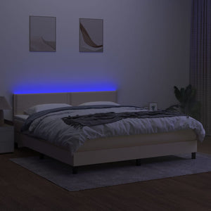 Κρεβάτι Boxspring με Στρώμα & LED Κρεμ 160x200 εκ. Υφασμάτινο
