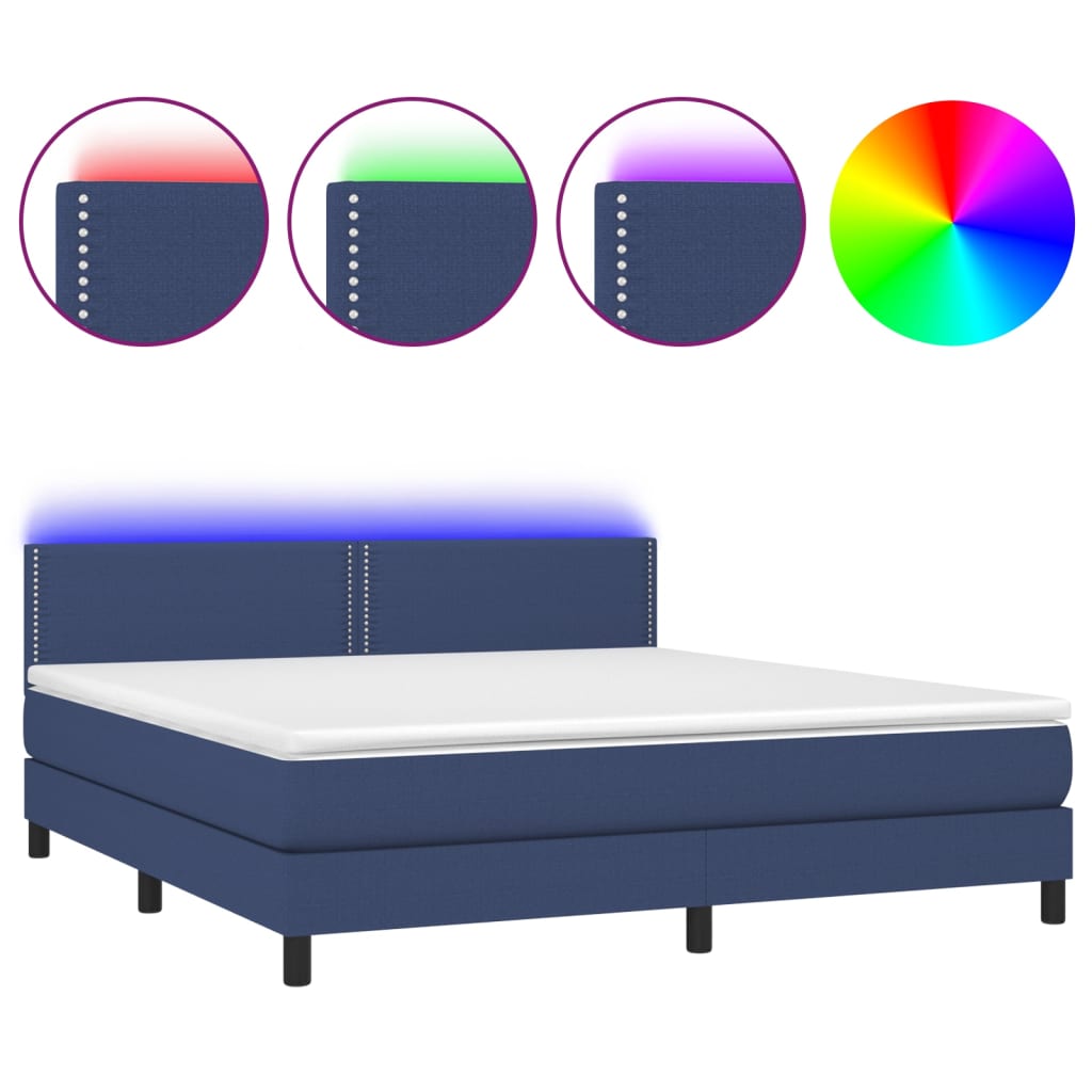 Κρεβάτι Boxspring με Στρώμα & LED Μπλε 160x200 εκ. Υφασμάτινο