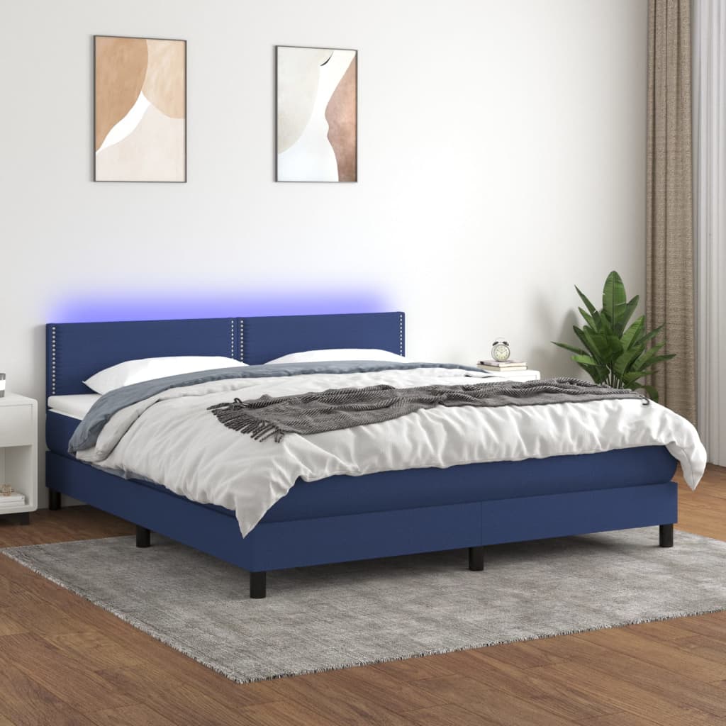 Κρεβάτι Boxspring με Στρώμα & LED Μπλε 160x200 εκ. Υφασμάτινο