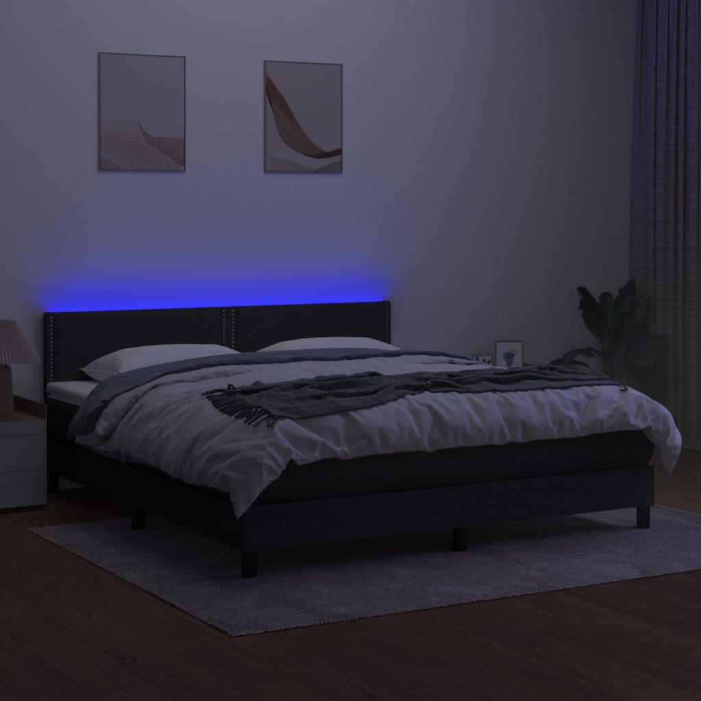 Κρεβάτι Boxspring με Στρώμα & LED Μαύρο 180x200 εκ. Υφασμάτινο