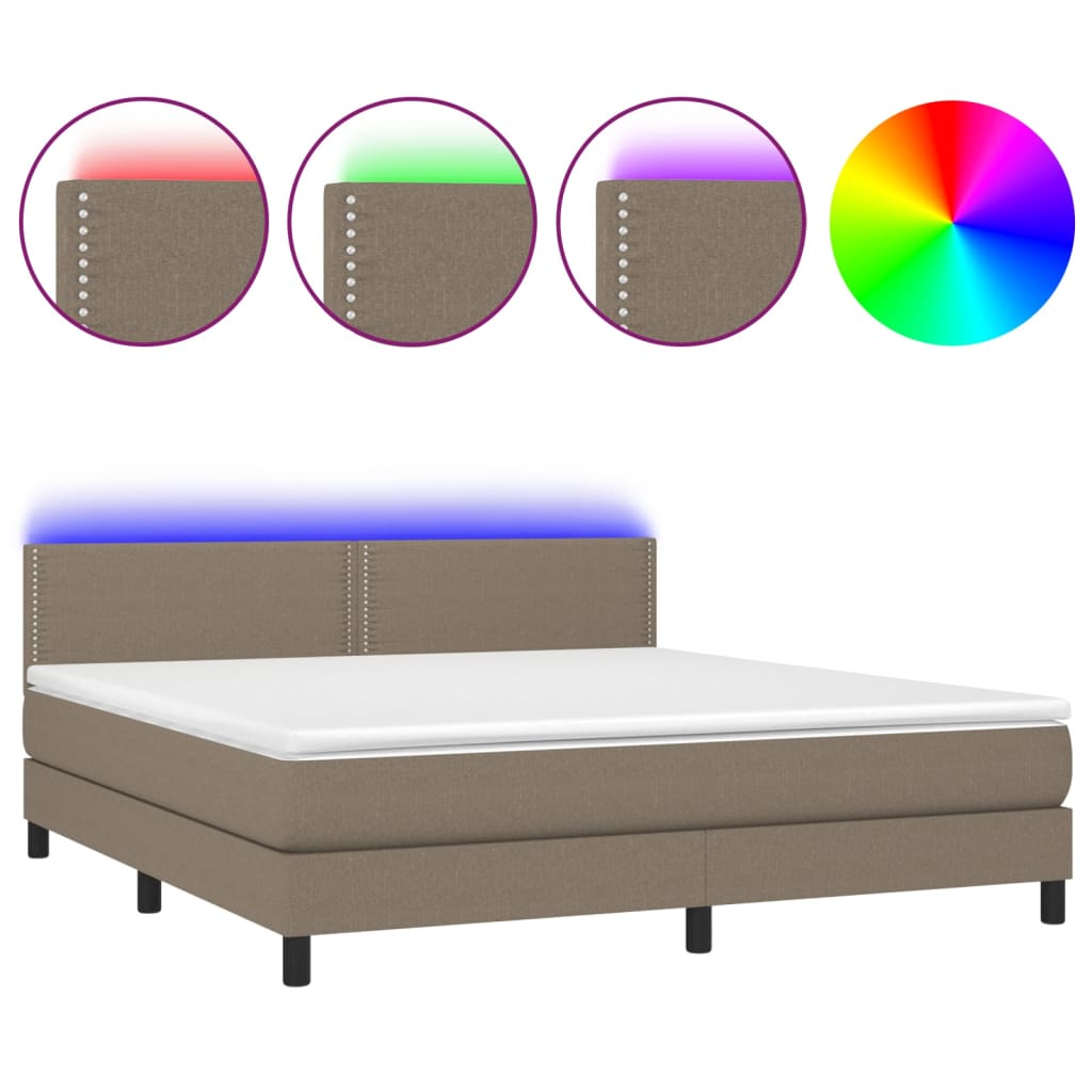 Κρεβάτι Boxspring με Στρώμα & LED Taupe 180x200 εκ. Υφασμάτινο