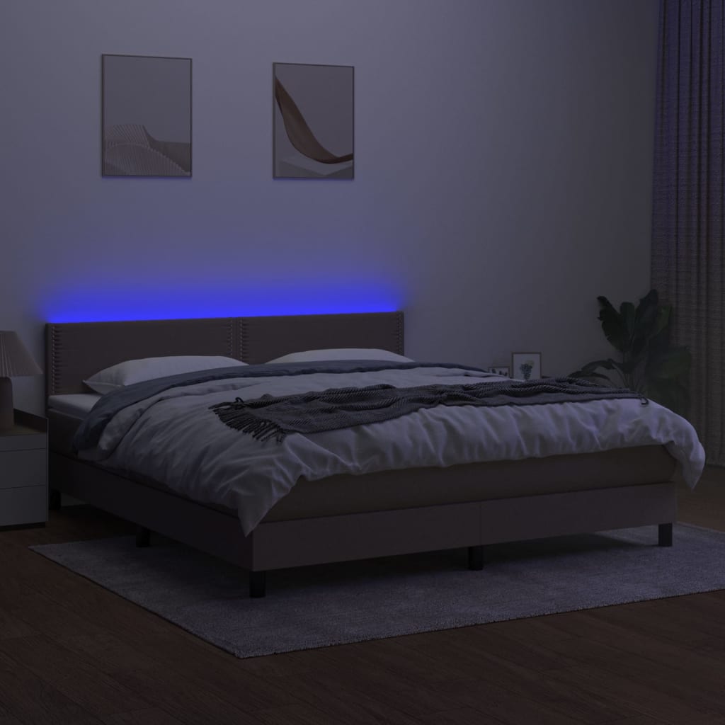 Κρεβάτι Boxspring με Στρώμα & LED Taupe 180x200 εκ. Υφασμάτινο