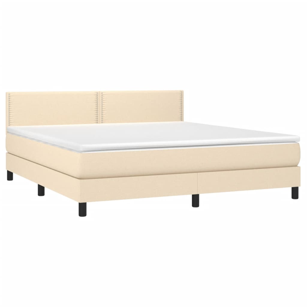 Κρεβάτι Boxspring με Στρώμα & LED Κρεμ 180x200 εκ. Υφασμάτινο