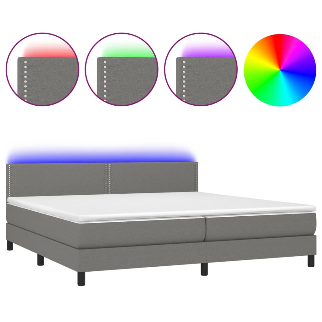 Κρεβάτι Boxspring με Στρώμα & LED Σκ.Γκρι 200x200εκ. Υφασμάτινο - Pakobazaar
